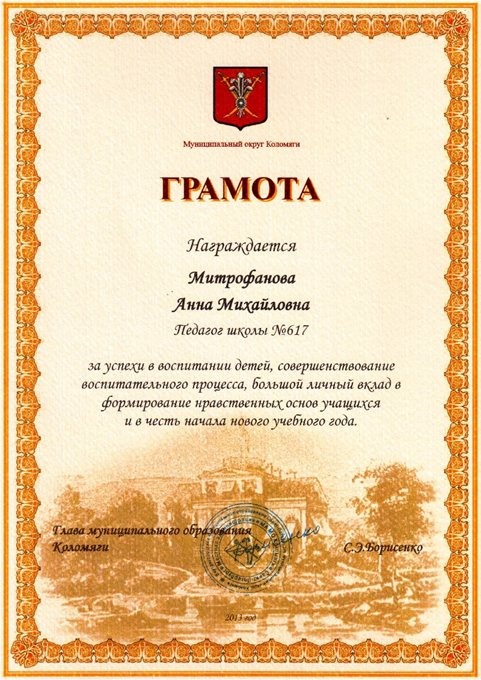 2013-2014 Митрофанова А.М. (МО Коломяги)